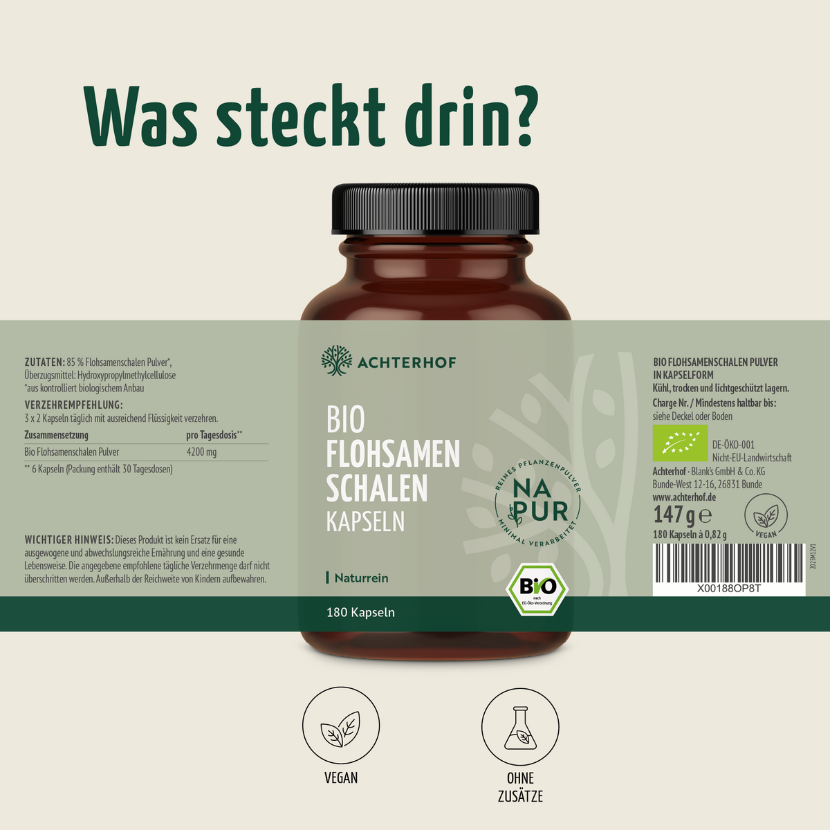 Bio Flohsamenschalen Kapseln (180 Kapseln)