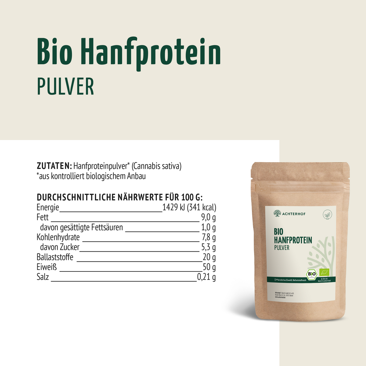 Bio Hanfprotein Pulver (500g)